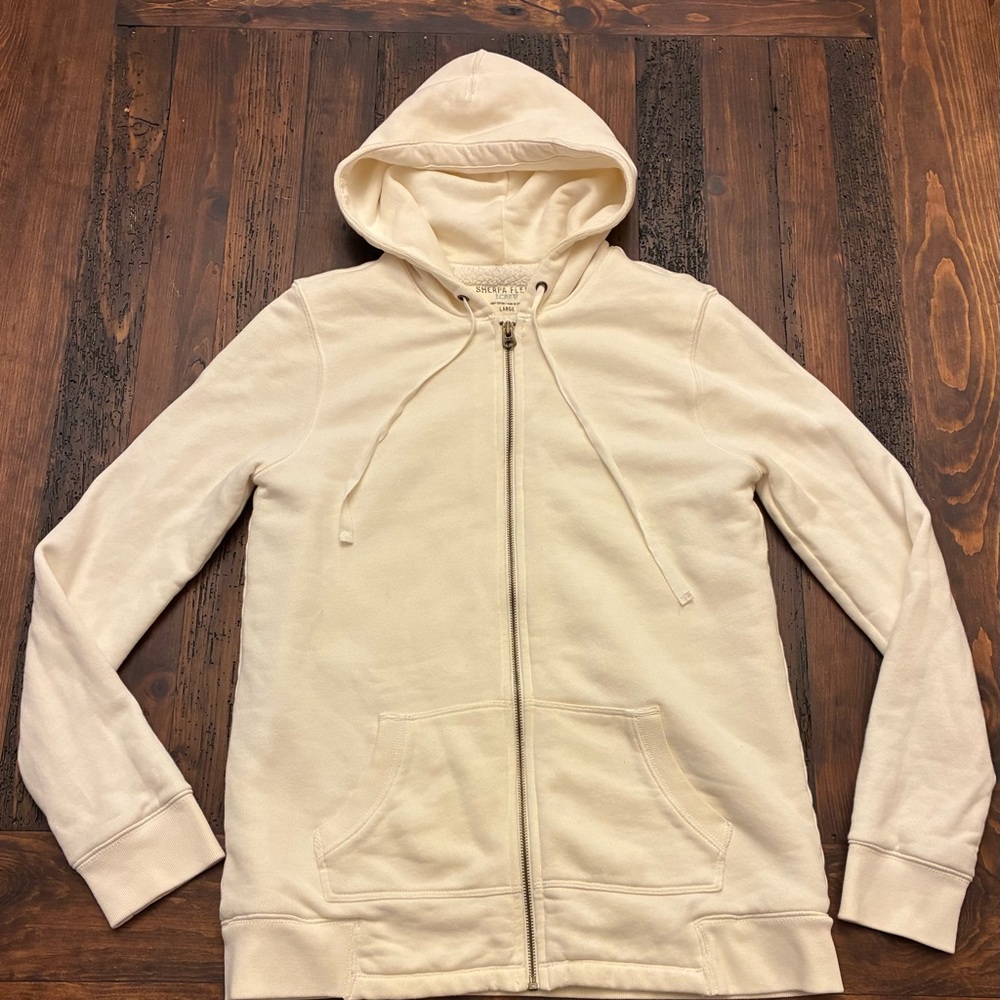 J.CREW Cream Sherpa Fleece Full Zip Up Jacket Women's Large Cozy Minimal Luxury